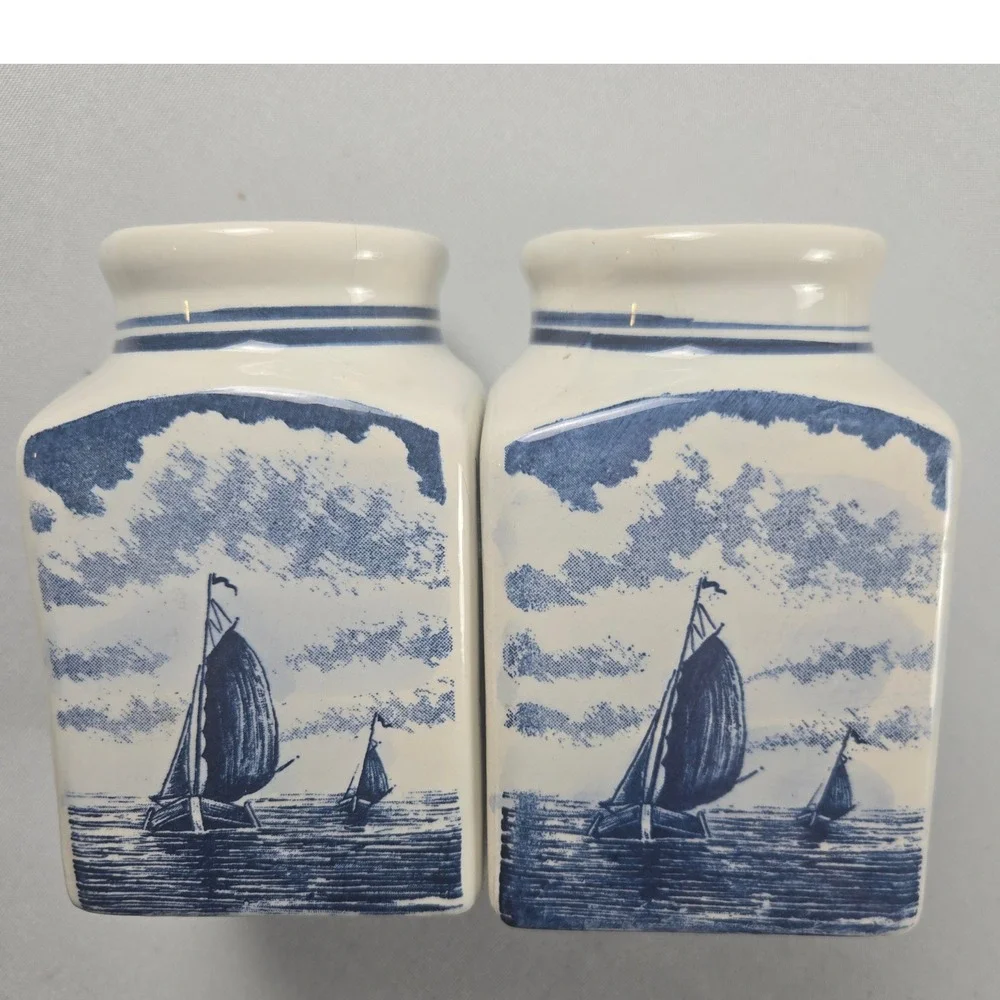 Vintage Delfts Blauw Condiment Set 2 Jars And Tray Hand Painted, Holland